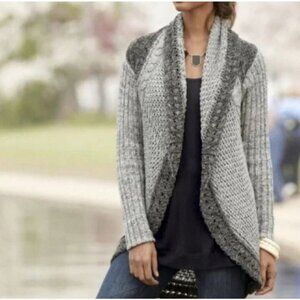 CAbi Gray and Charcoal Open-Front Knit Cardigan